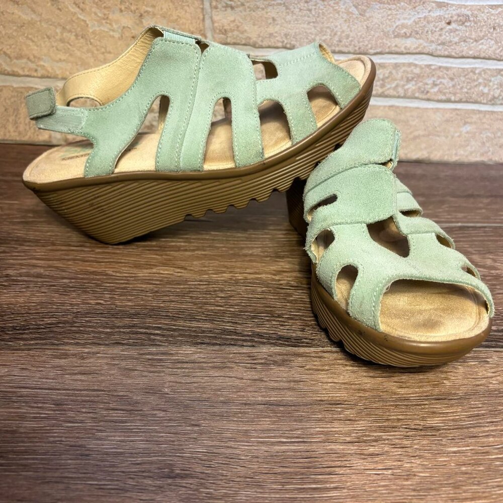 Skechers‎ Memory Foam Women's Size 6.5 Mint Green Wedge Peep Toe Sandals